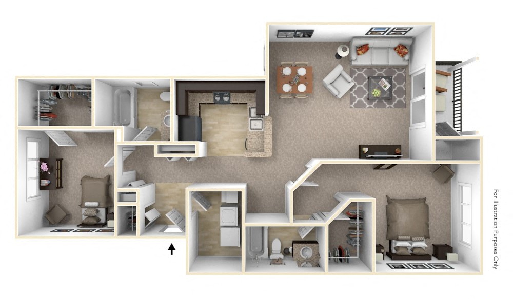 2-Bed/2-Bath, Sapphire Floor Plan at Badger Canyon, Kennewick, Washington